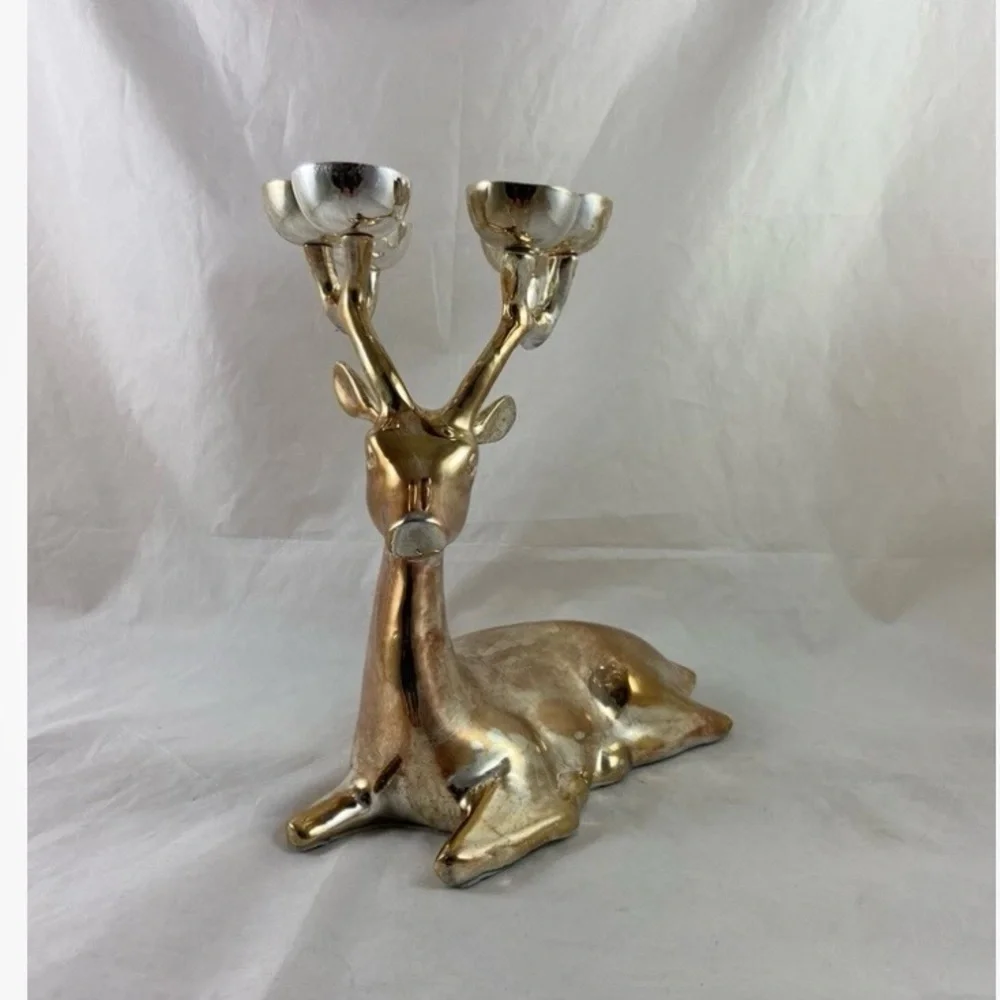 Pottery Barn Deer Reindeer Candle Holder Silver Plated Brass 6 Candle Holder - Picture 12 of 16